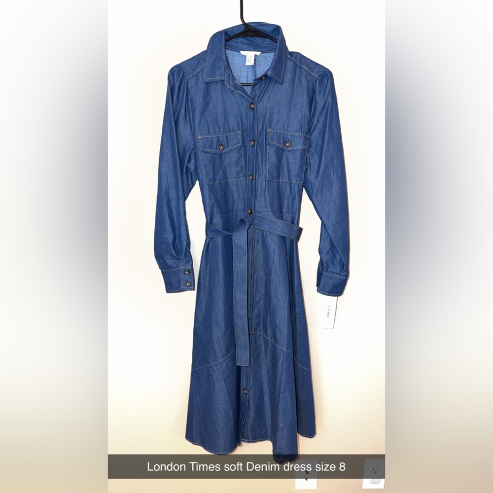 London Times Blue Long Sleeve Dress